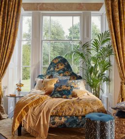 Sunforest Velvet Fabric by Clarke & Clarke Denim/Ochre