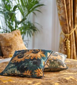 Sunforest Velvet Fabric by Clarke & Clarke Denim/Ochre