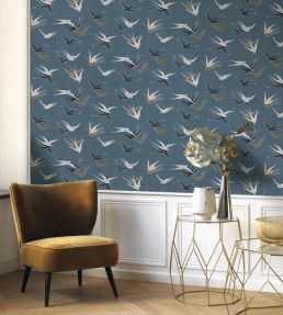 Swallow Wallpaper by Casadeco Bleu Orage