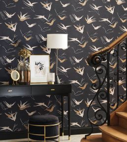 Swallow Wallpaper by Casadeco Noir Reglisse