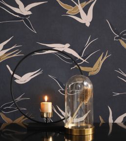 Swallow Wallpaper by Casadeco Noir Reglisse