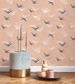 Swallow Wallpaper by Casadeco Rose Nude