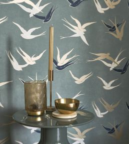 Swallow Wallpaper by Casadeco Vert Sauge
