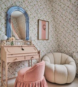 Sweet Peas on Bamboo Trellis Wallpaper by Alice Crawley Pink/Purple
