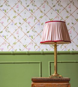 Sweet Peas on Bamboo Trellis Wallpaper by Alice Crawley Pink/Purple