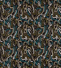 Synchronic Fabric by Harlequin Black Earth / Bleached Coral / Moss