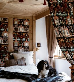 Tales of Tyrol Fabric by MINDTHEGAP Dark Green/Red/Taupe