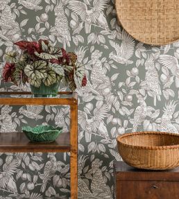 Talk About Cockatoos Wallpaper by Langelid Von Bromssen Sage Green