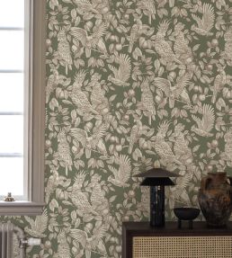 Talk About Cockatoos Wallpaper by Langelid Von Bromssen Sage Green