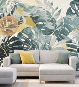 Textured Palm Mural by Ohpopsi Petrol & Straw