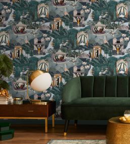 The Art Deco Hills Wallpaper by Brand McKenzie Teal & Copper