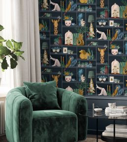 The Cabinet Wallpaper by Brand McKenzie Midnight Mustard