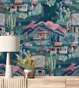 The Glitter Ranch Wallpaper by Brand McKenzie Gunmetal Green
