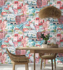 The Mediterranean Wallpaper by Brand McKenzie Cherry Aqua