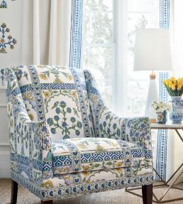 Indian Panel Fabric by Thibaut Blue and Yellow