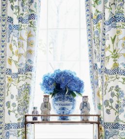 Indian Panel Fabric by Thibaut Blue and Yellow