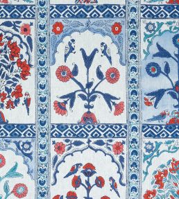 Indian Panel Fabric by Thibaut Coral and Blue
