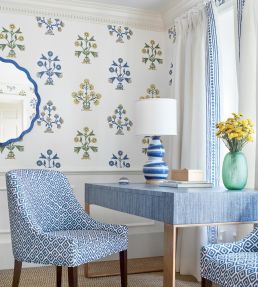 Indian Flower Wallpaper by Thibaut Spa Blue