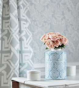 Chardonnet Damask Wallpaper by Thibaut Aqua