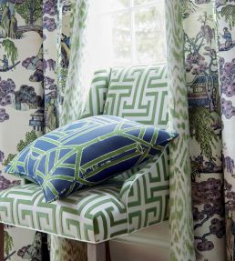 Asian Scenic Fabric by Thibaut Grey