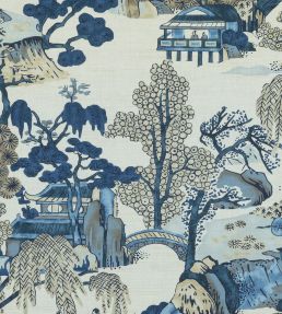 Asian Scenic Fabric by Thibaut Blue and Beige