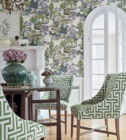 Asian Scenic Wallpaper by Thibaut Blue and Beige