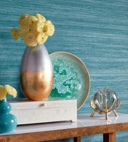 Wild Silk Wallpaper by Thibaut Aqua