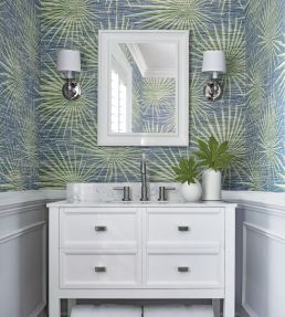 Palm Frond Wallpaper by Thibaut Navy and White
