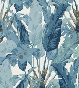 Travelers Palm Wallpaper by Thibaut Spa Blue