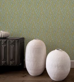 Tiddle Wallpaper by Josephine Munsey Olive and Blue