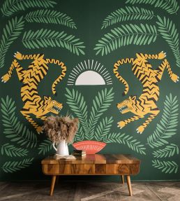 Tigers & Plants Mural by MissPrint Green