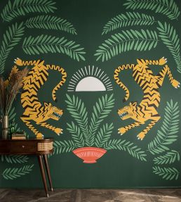 Tigers & Plants Mural by MissPrint Green