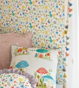 Toadstool Town Fabric by Villa Nova Blue