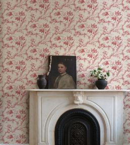 Toile De Fleurs Wallpaper by Schumacher Rouge