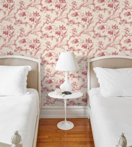 Toile De Fleurs Wallpaper by Schumacher Rouge