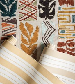 Totem Fabric by Osborne & Little Charcoal/Terracotta