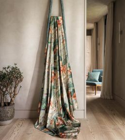 Trailing Orchid Velvet Fabric by Osborne & Little Teal/Pink