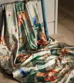 Trailing Orchid Velvet Fabric by Osborne & Little Teal/Pink