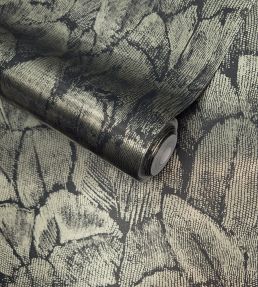 Tranquil Foil Wallpaper by 1838 Wallcoverings Jet