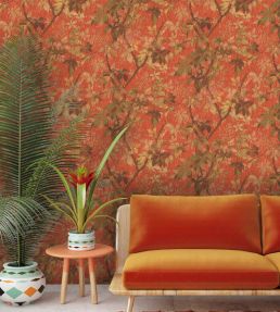 Tropic Wallpaper by Woodchip & Magnolia Coral Red