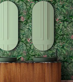 Tropical Forest Wallpaper by Brand McKenzie Dark Green / Pink