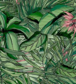 Tropical Forest Wallpaper by Brand McKenzie Dark Green / Pink