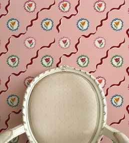Tulips of Belgravia Wallpaper by Ottoline Pink & Burgundy