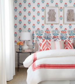 Tybee Tree Fabric by Thibaut French Blue and Coral