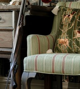 Tyrolean Stripes Fabric by MINDTHEGAP Green/Red/Taupe