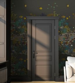 Underwater Jungle Wallpaper by Josephine Munsey Graphite and Jewel Highlights