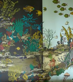 Underwater Jungle Wallpaper by Josephine Munsey Graphite and Jewel Highlights
