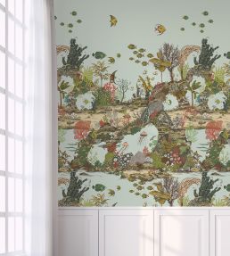 Underwater Jungle Wallpaper by Josephine Munsey Soft Aqua and Coral