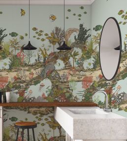 Underwater Jungle Wallpaper by Josephine Munsey Soft Aqua and Coral