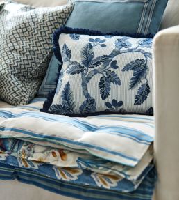 Valley Stripe Fabric by Sanderson Indigo/Ivory